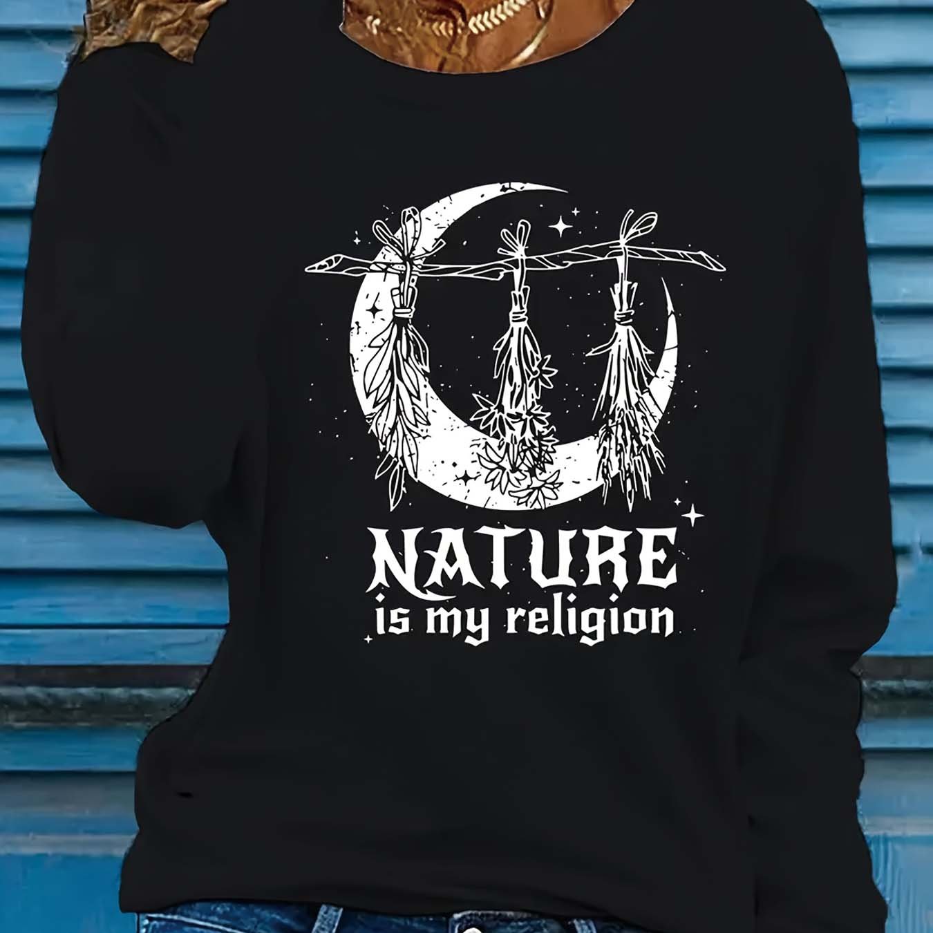 TEMU Graphic Bohemian Plus Size Long Sleeve Tee For Women, Comfortable And Stylish Oversized Fit For Curvy Ladies, Perfect For Autumn And Winter