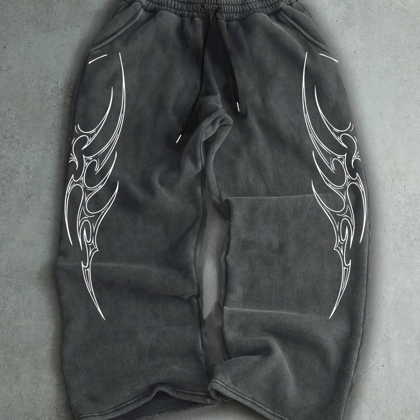 TEMU Stretchy Vintage Elastic Waist Sweatpants With Gothic Print, Comfortable Sweatpants For Fashion Enthusiasts, Athletic Sweatpants, Casual