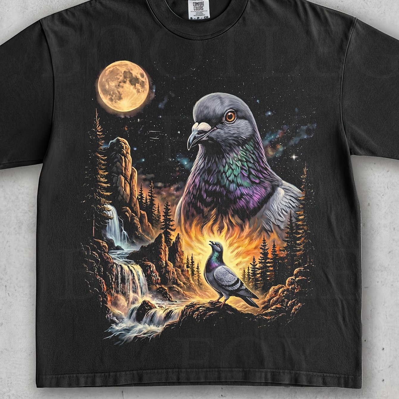 Image of Pigeon At The Moon T-shirt Vintage Bird Graphic Tee Retro Animal Shirt Animals 90s Pigeon Lover
