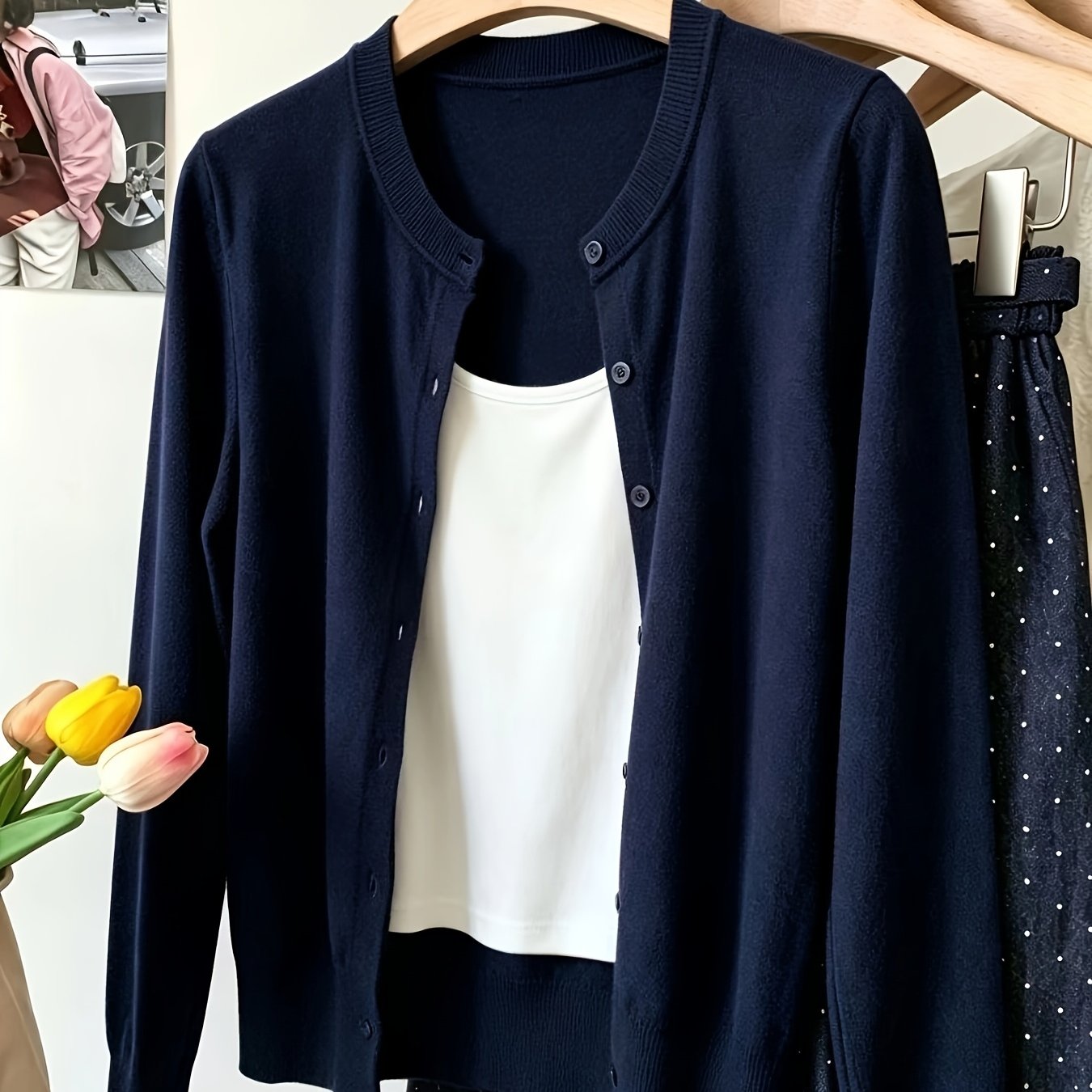 TEMU Spring/autumn Lightweight Round Neck Cardigan For Women