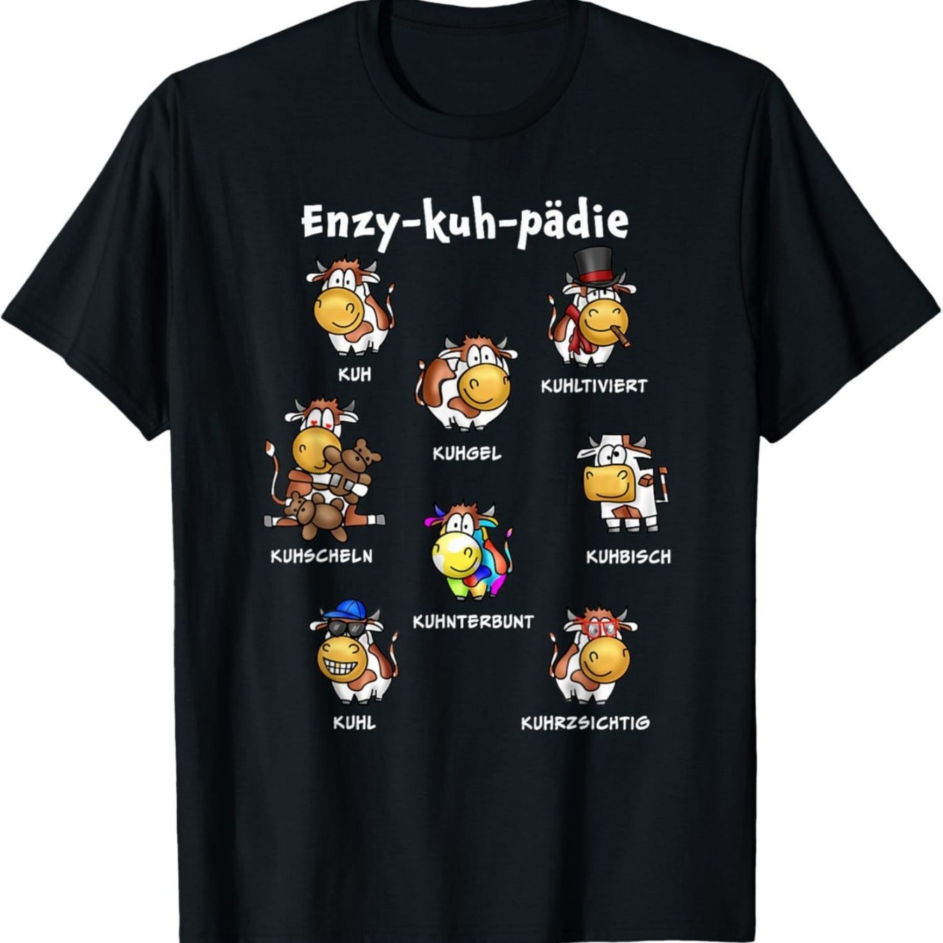Men's Humorous Cow-themed Graphic Tee - -kuh- Featuring Cartoon Cows & Puns, Black Short Sleeve Summer Shirt, Regular Fit Casual Wear, Machine Washable, Cow Pattern Apparel, Unique T-shirt Design