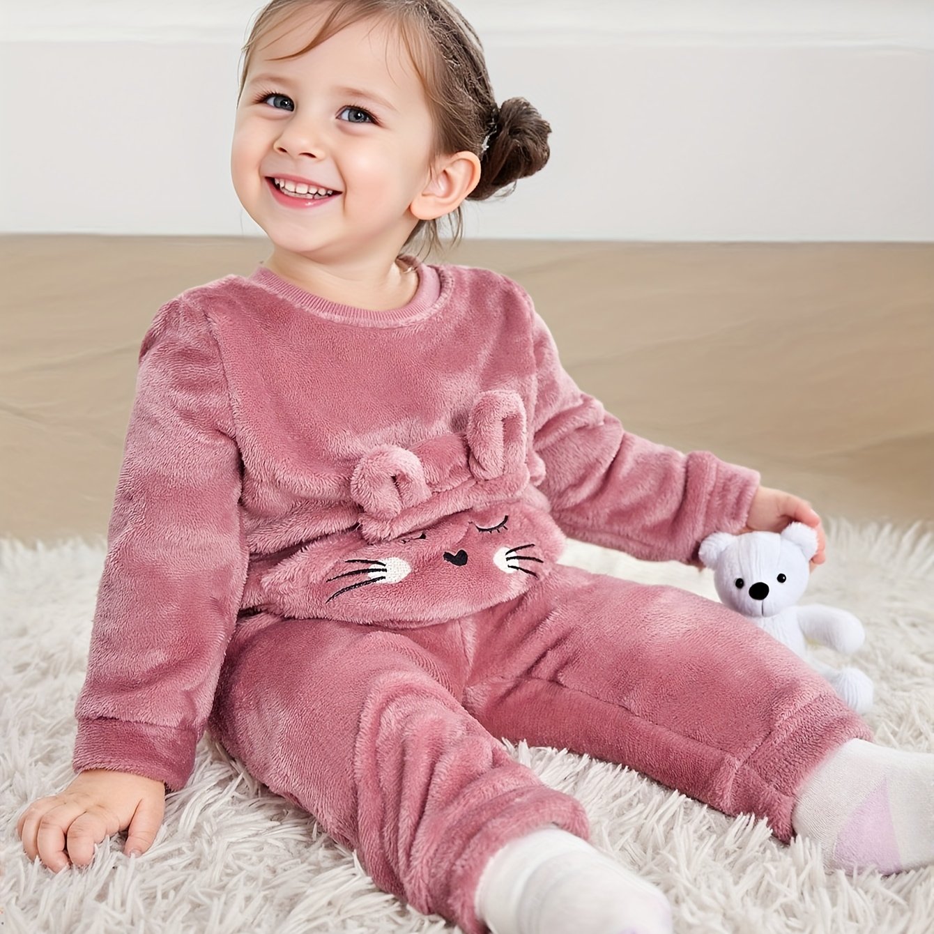Image of 2-piece Set For 0-3 Year Old Girls: -lined Long-sleeve Crewneck Outfit, Cute, Comfortable, Casual, Sweet, And Versatile For , Autumn/winter, European/ For Travel And Parties, Perfect For Outdoor