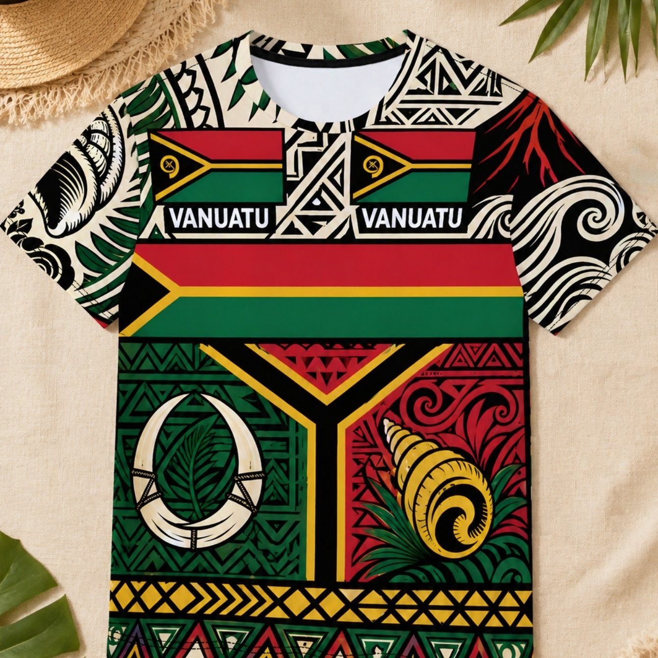 TEMU Teediy Men's Plus Size Vanuatu Island Design T-shirt - Big & Tall Short Sleeve Casual Round Neck Tee With Vanuatu Cultural Print, Machine
