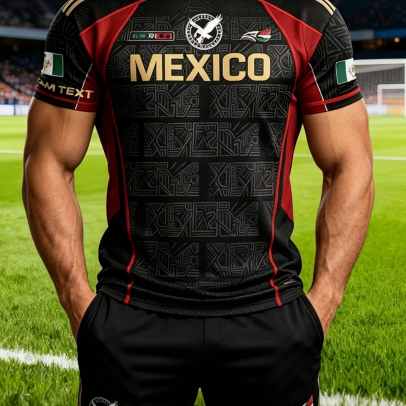 TEMU Men's Mexican National Jersey - Breathable Short-sleeve Training Top With Full & Flag Print, Round Neck Shirt Suitable For Casual Wear, Gifts,