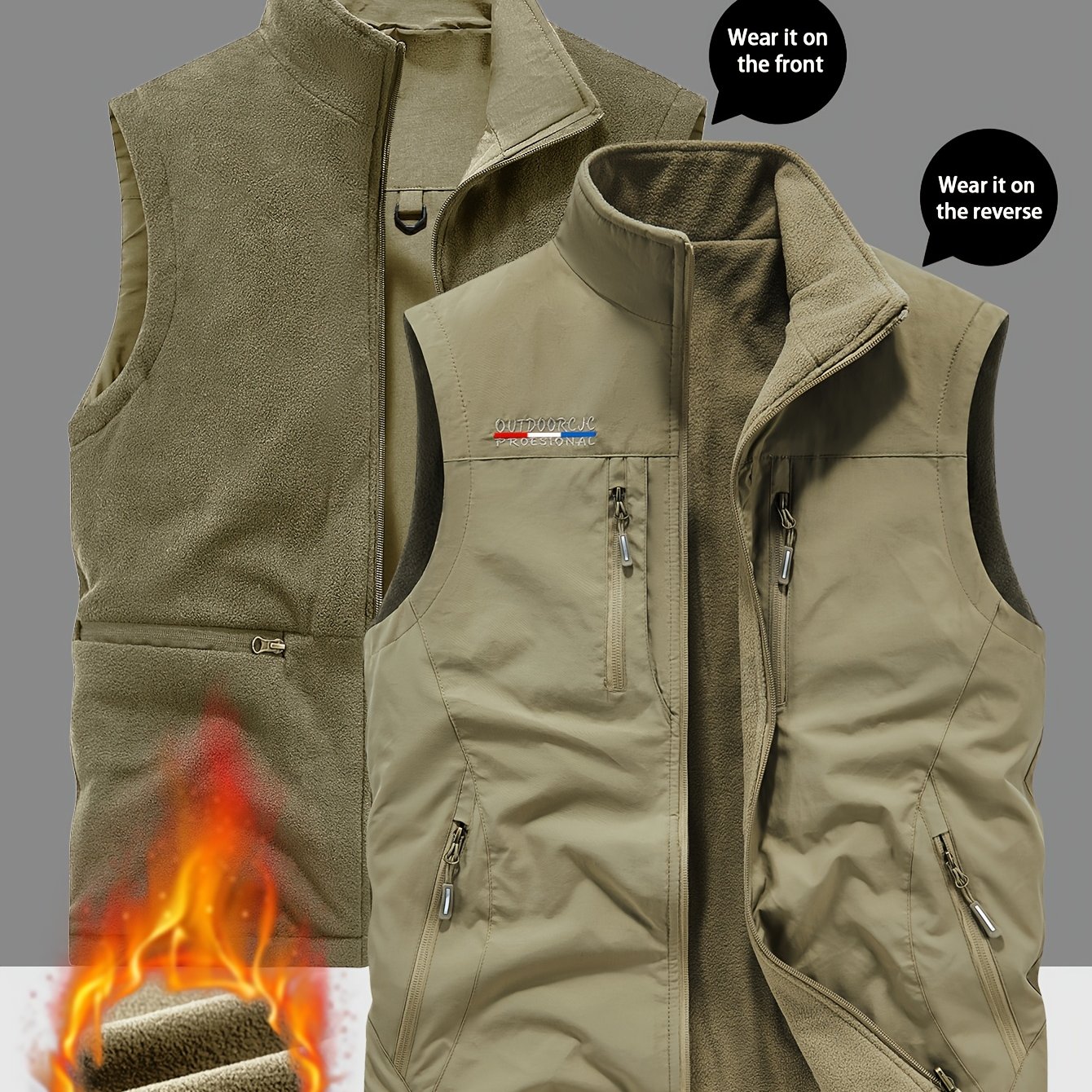 TEMU Men's New Autumn/winter Double-sided Outdoor Vest, Multi-pocket Fleece-lined Loose Size Workwear Casual Jacket Top, Men's Gilet