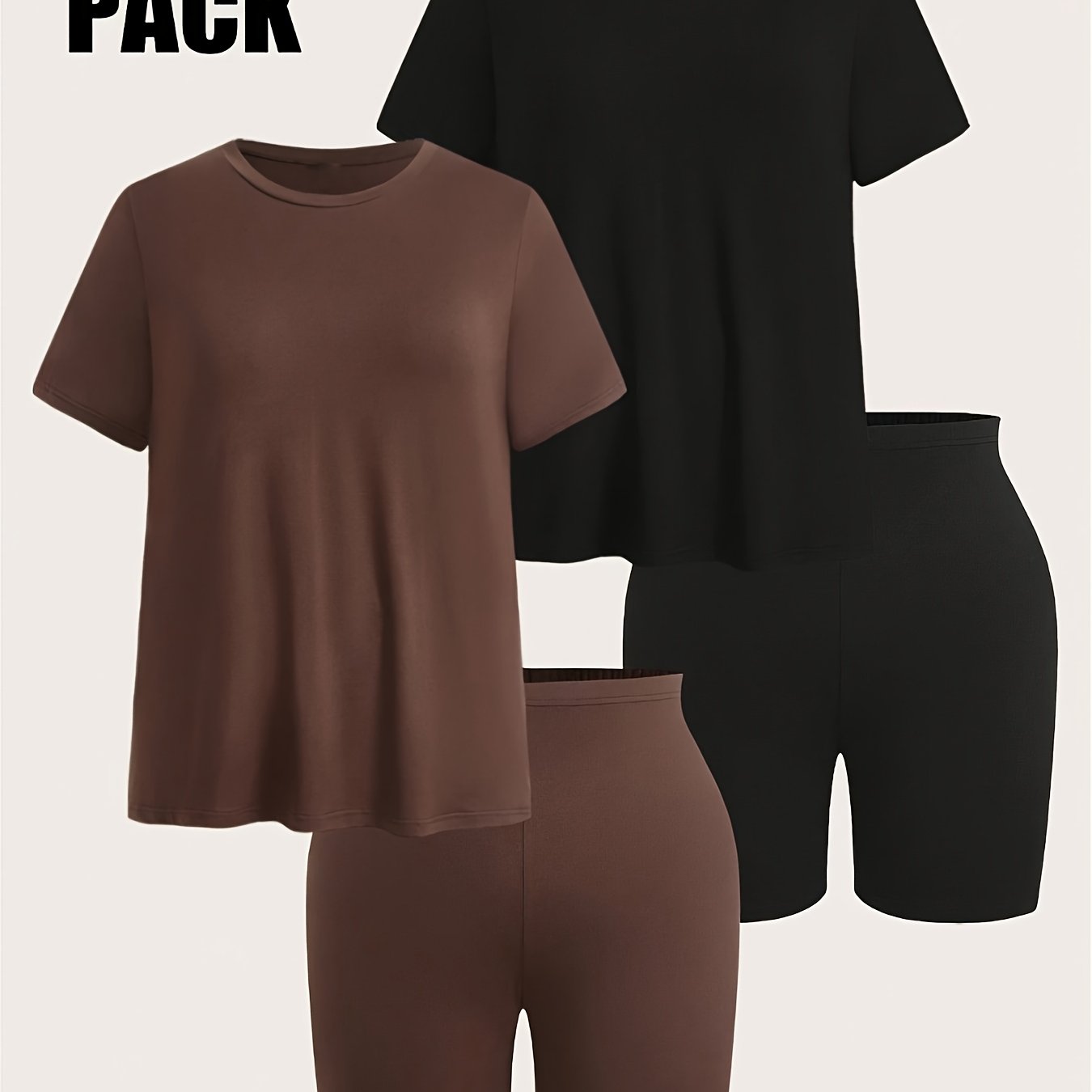 TEMU Plus Size, Round-neck T-shirt And Shorts 4pcs Set
