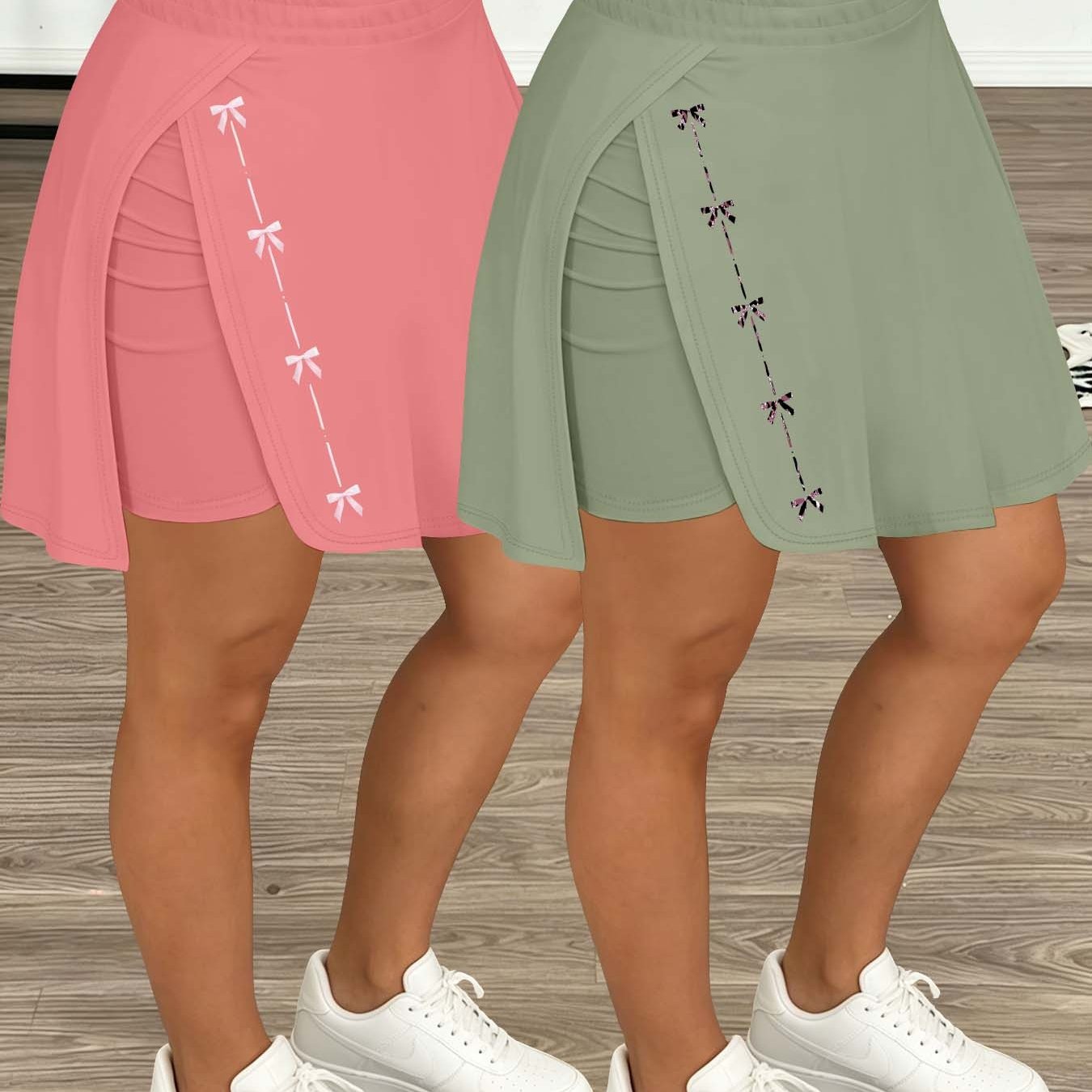 TEMU 2026 Spring/summer Hot New Women's Clothing, Everyday Casual, Light, Vertical Bow Print Bottoms, Versatile, Options, Commuting, Street Style,