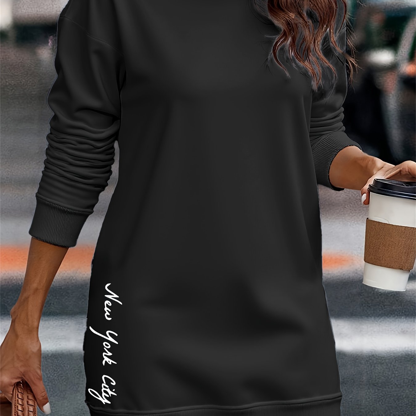 TEMU 2025 Western Women's Fleece-lined Hooded Dress, Letter Print Thickened Hoodie Dress, Sweatshirt Long Style Trendy Casual Fashion Versatile