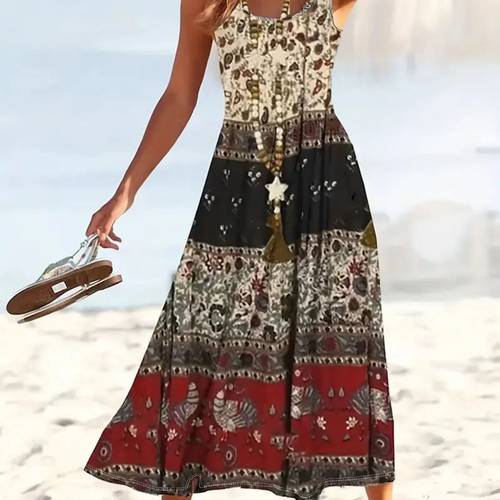 summer dresses for women 2025 sleeveless boho maxi sundress loose casual flowy beach dress midi dress