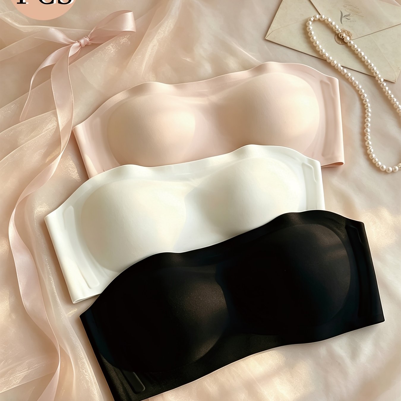 TEMU Ensemble 3 pièces de soutien-gorge bandeau anti-rave japonais et coréen demi-cuillère, soutien-gorge bandeau d'été fin pour femmes, , armatures,