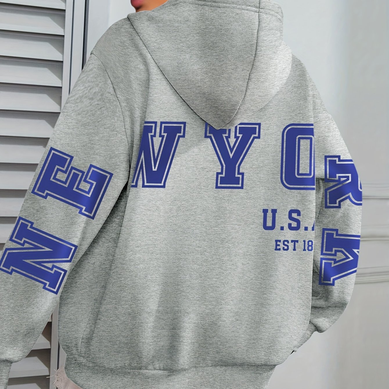 TEMU Plus Size, Plus Size Print Hoodie, Casual Long Sleeve With Pocket Hooded Sweatshirt For Winter & Fall, Women's Plus Size Clothing