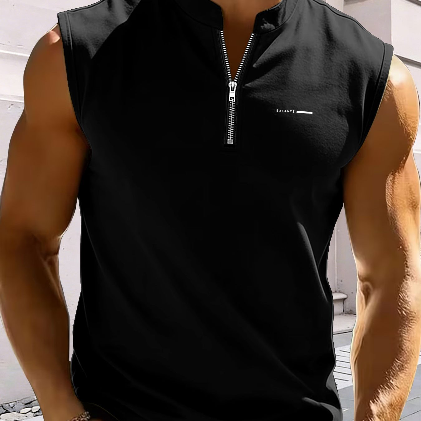 TEMU Men's Summer Sleeveless Zip-up T-shirt Top, Business Casual Henley Shirt, Lightweight Breathable Sleeveless Sportswear Tee