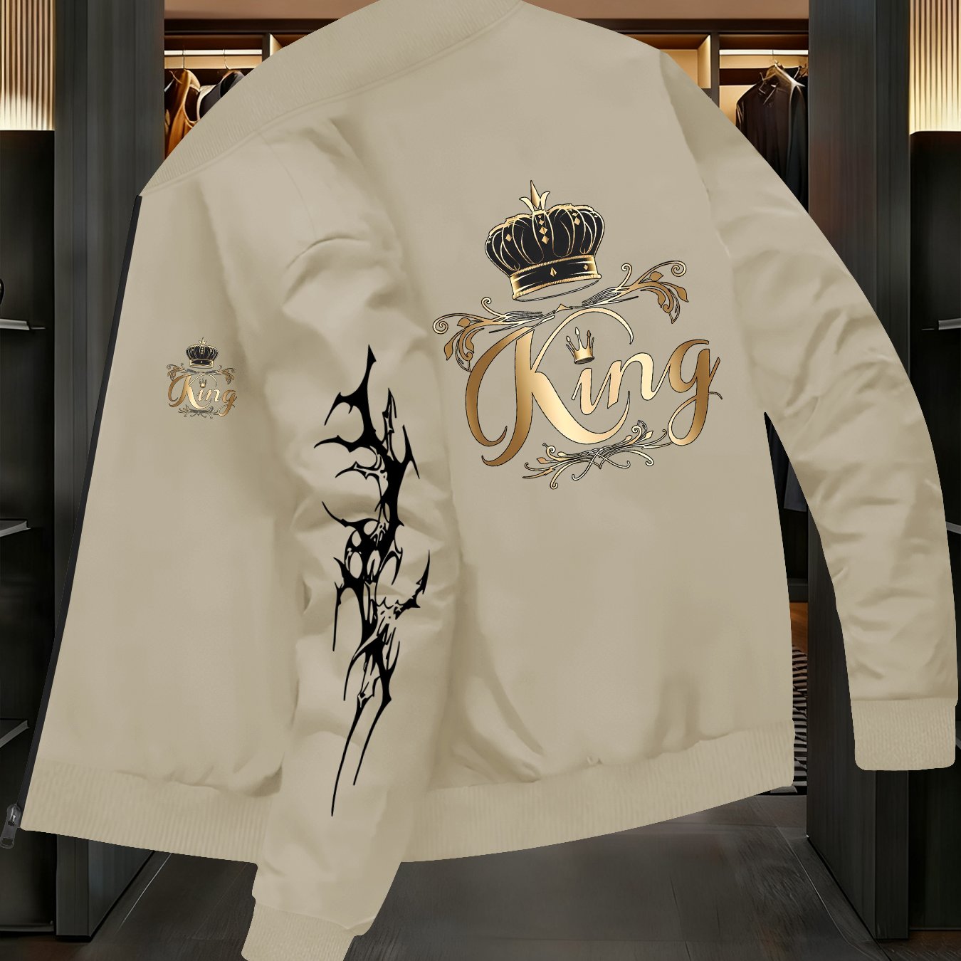 TEMU Giacca da /, casual con motivo corona western, giacca business da giovane, cappotto da baseball, rialzato e capispalla