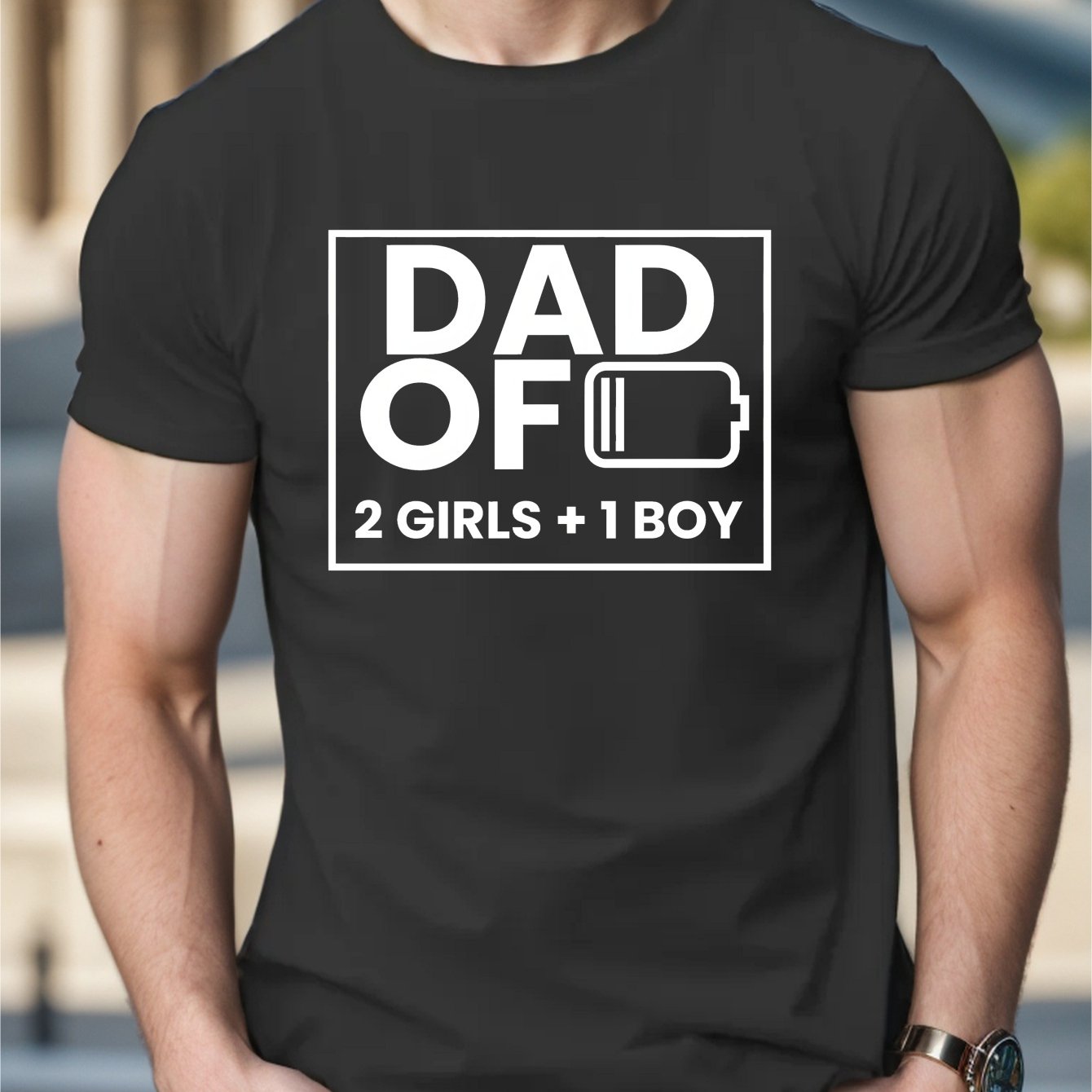 TEMU Dad Of 2girls 1boy Men's Short Sleeve T-shirt Summer T-shirt Top