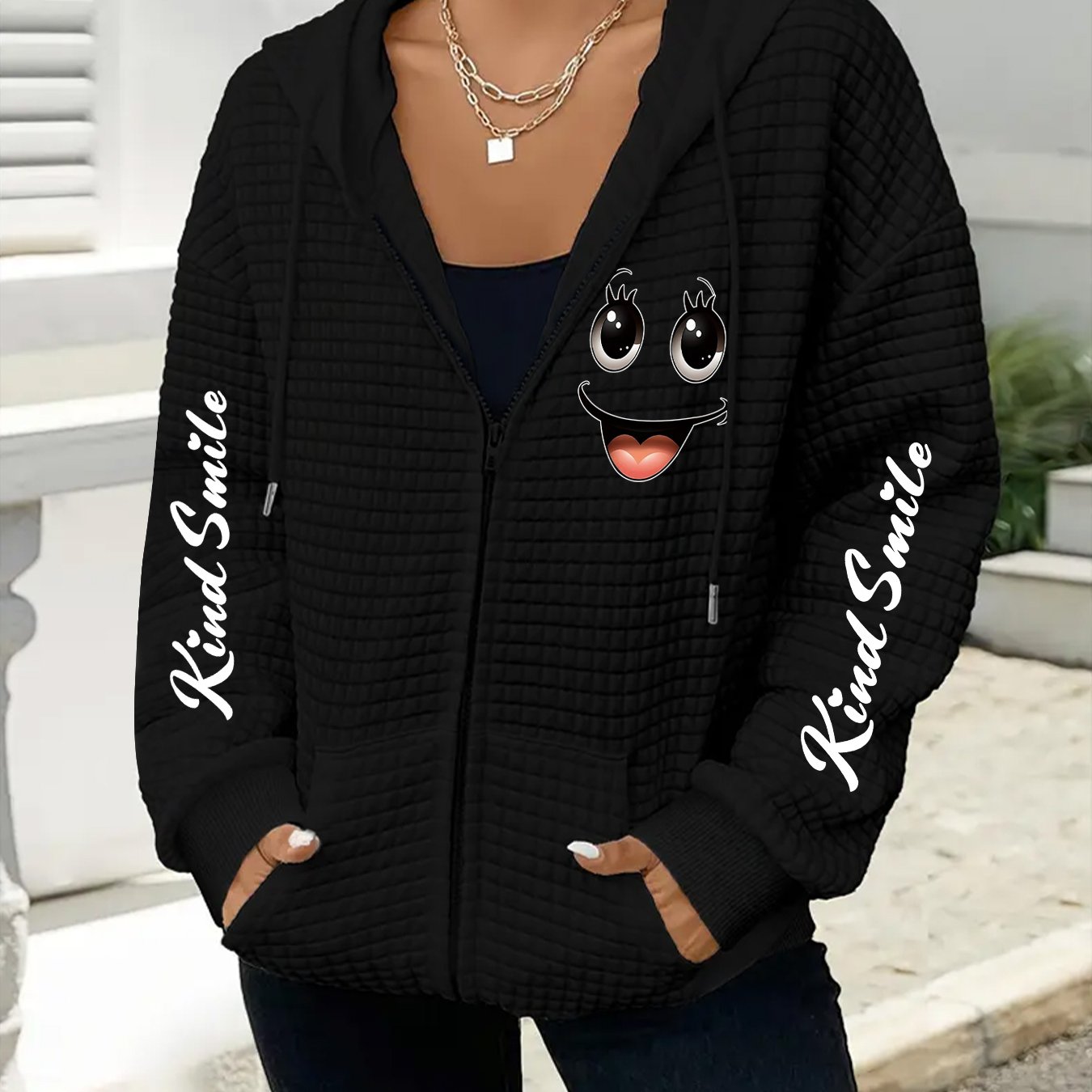 TEMU Plus Size - Plus Size - Newly -size Women's Jacket Hoodie, Stylish Plus-size Women's Waffle Hooded Sweatshirt Coat, Hoodie With Pockets, Casual
