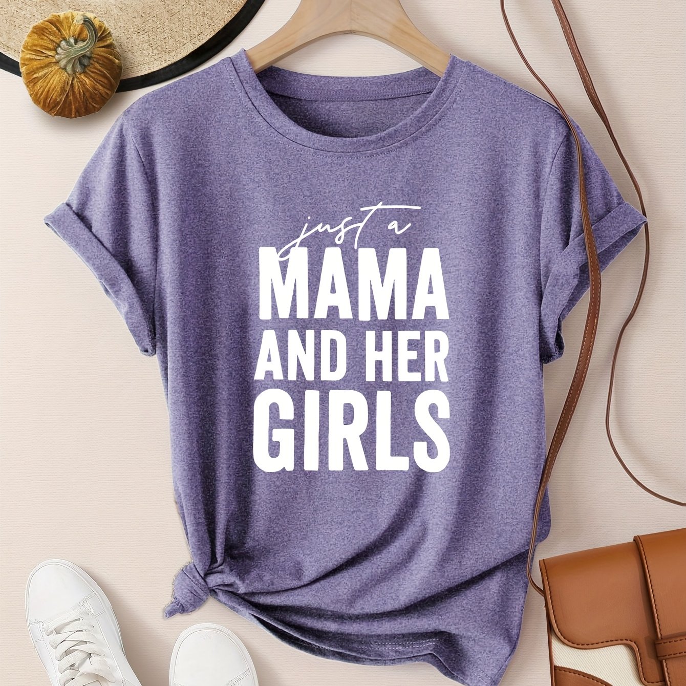 TEMU Women's Casual T-shirt With Round Neck And Short Sleeves Style Featuring White Letter Print For