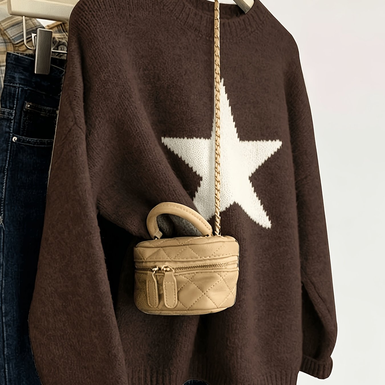 TEMU Plus Size - Star Pattern Casual Loose 's Plus Size Round Neck Long Sleeve Sweater Autumn Winter Style
