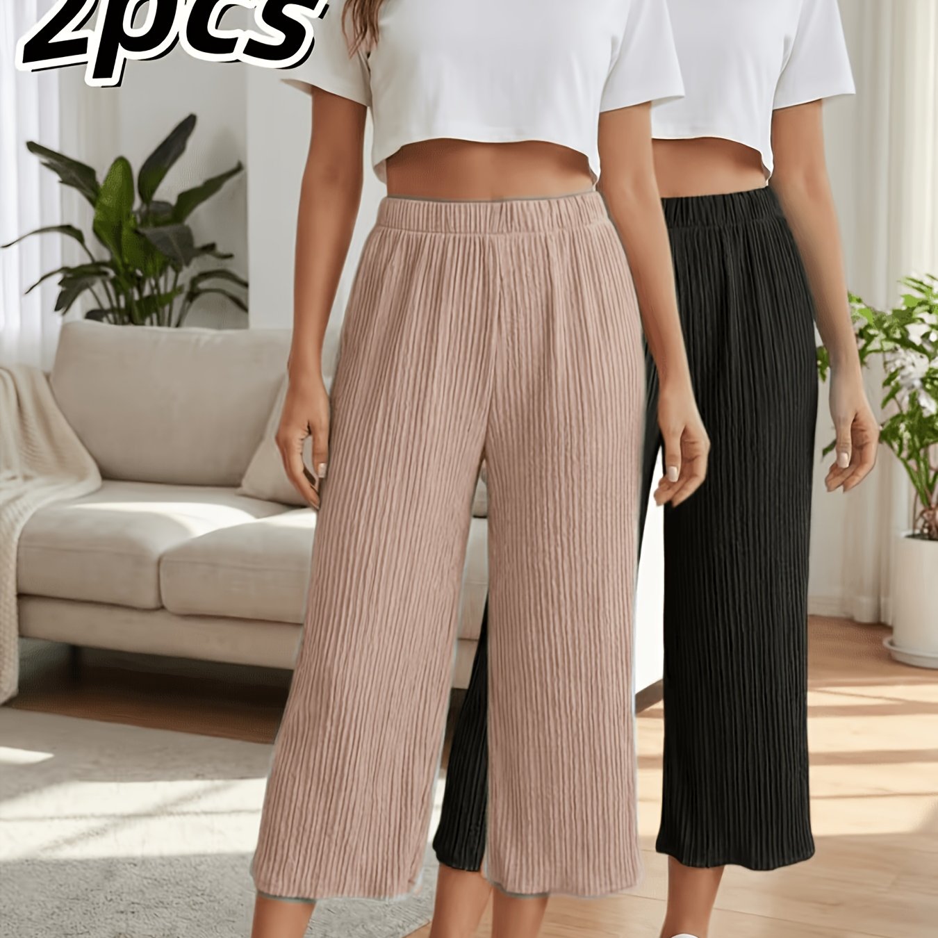 E-shop 2er-Pack Damen Caprihose, lässige Sommerhose für Damen, minimalistisches Design, leicht und bequem