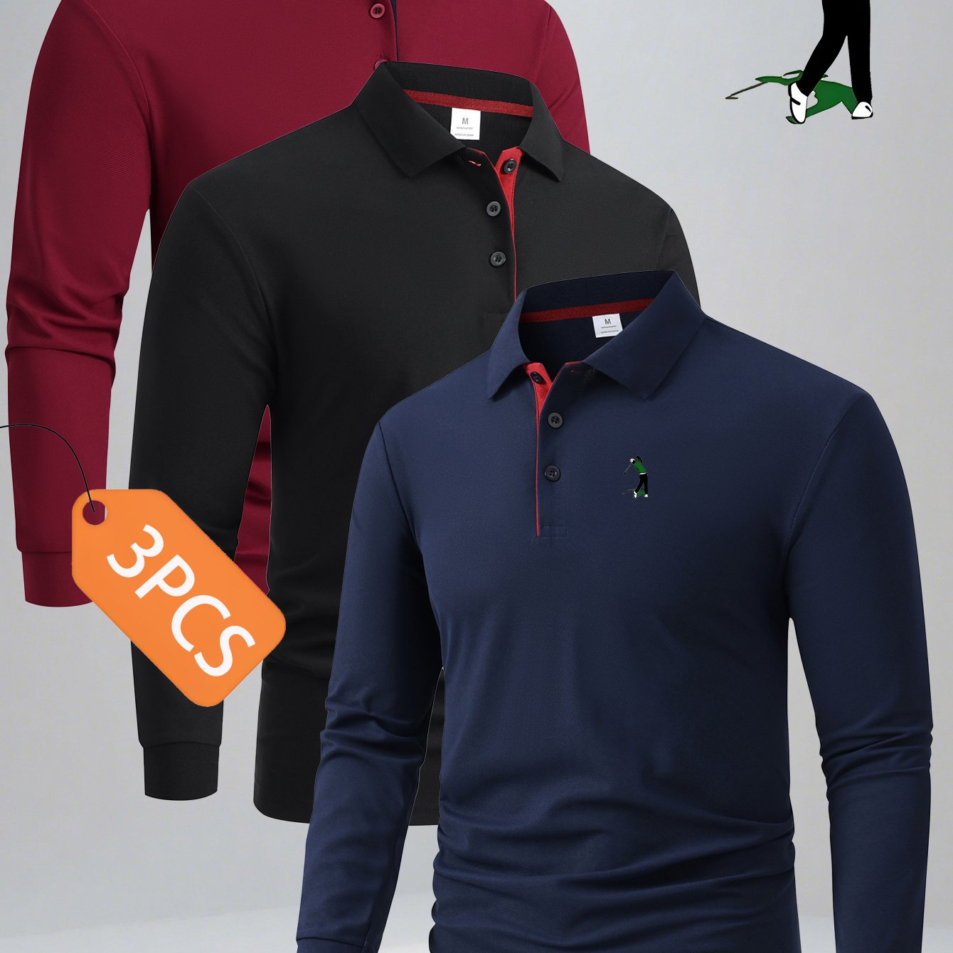 3 moških polo z dolgimi rokavi C8-374, vrhunske barvno tkanine, udobne in primerne za vsak stil, običajnega kroja, s gumbi, modna majica,