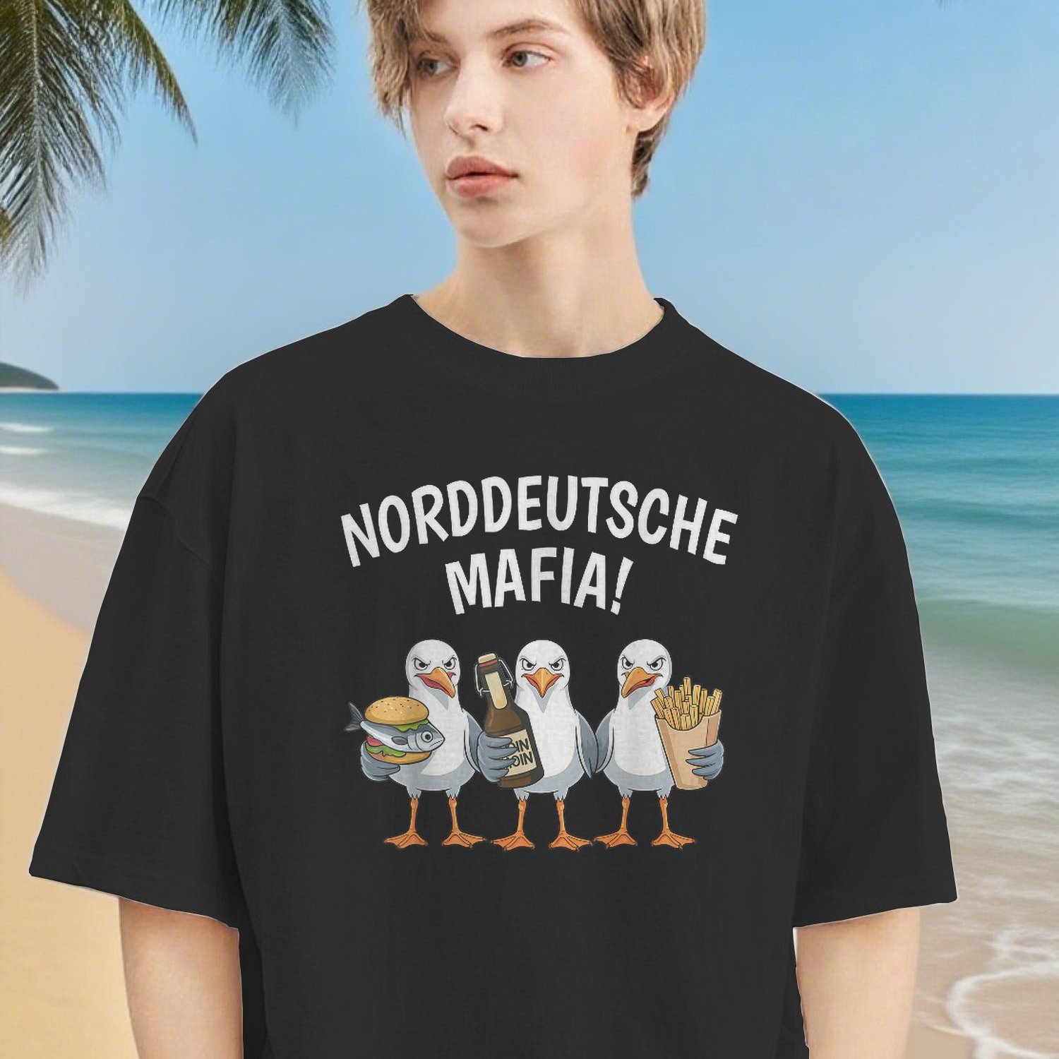 TEMU North German Mafia North Germany Low German Moin T-shirt For Men Women Unisex T-shirt, 180g, Streetwear Fashion, Casual Wear, , Geometric Print,