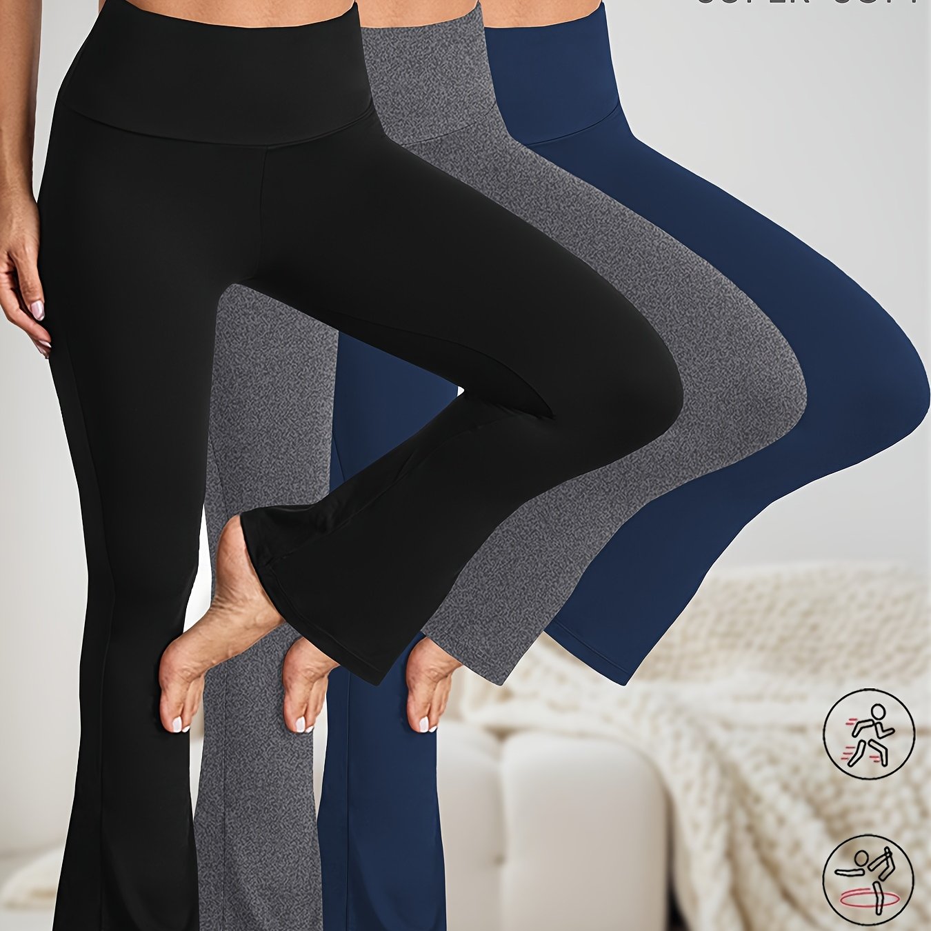 Image of 3 Pack Women's High Waisted Tummy Control Flare Leggings - Super Soft Stretch Bell-bottom Yoga Pants, No Workout Running Wear, Black/dark Grey/burgundy (multi-leg Pack)