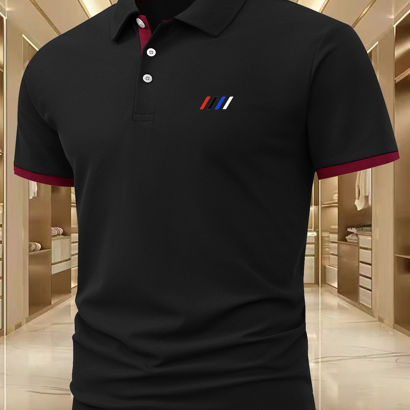 TEMU Four-stripe Light Luxury High-end Men's Shirt, Texture, Suitable For Business Banquets And Formal Wear, Short Sleeve