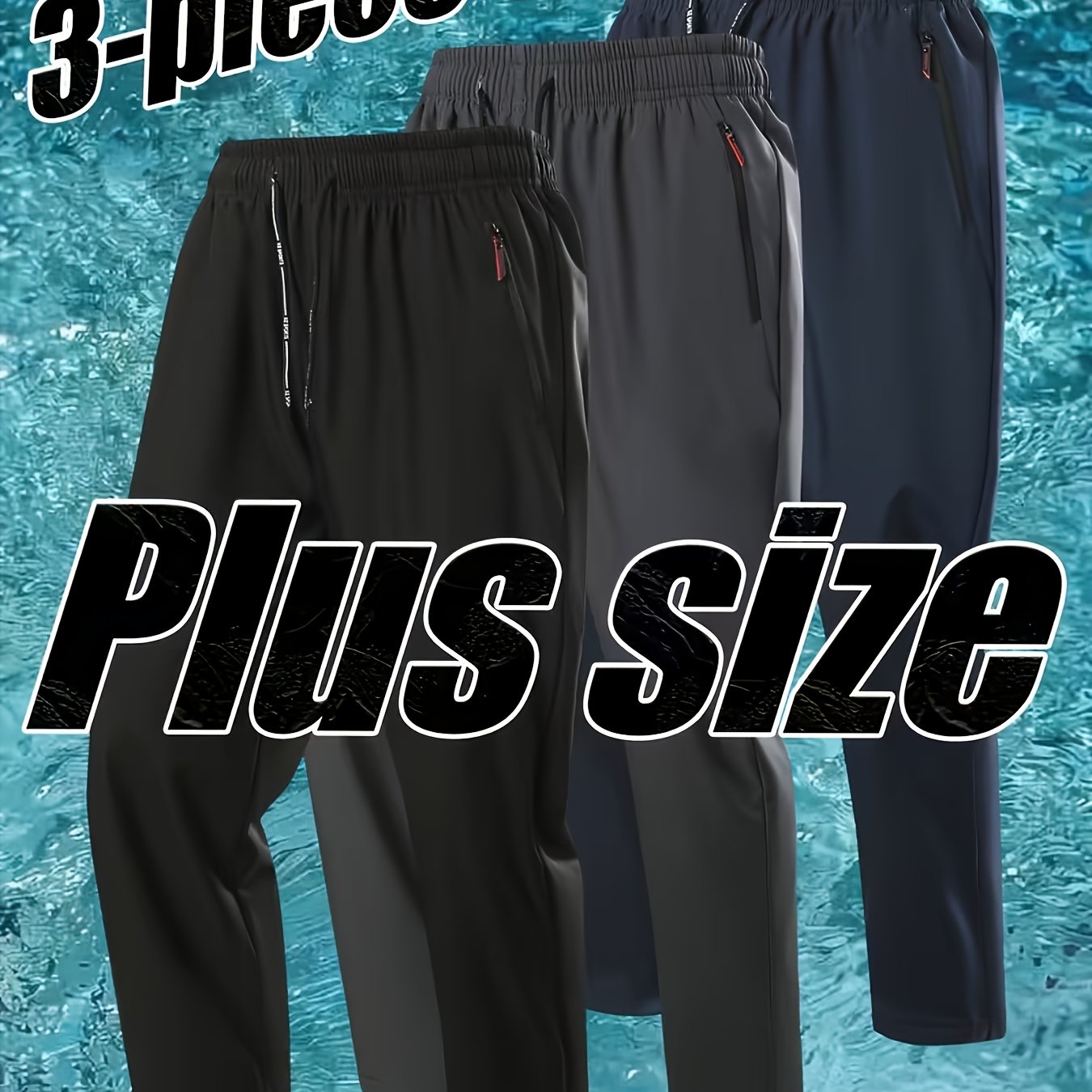 TEMU 3pcs Men's Plus-size Casual Sports Trousers Set, New Plus-size Style, Comfortable And Breathable Fabric, Ideal For Casual Wear, Outdoor