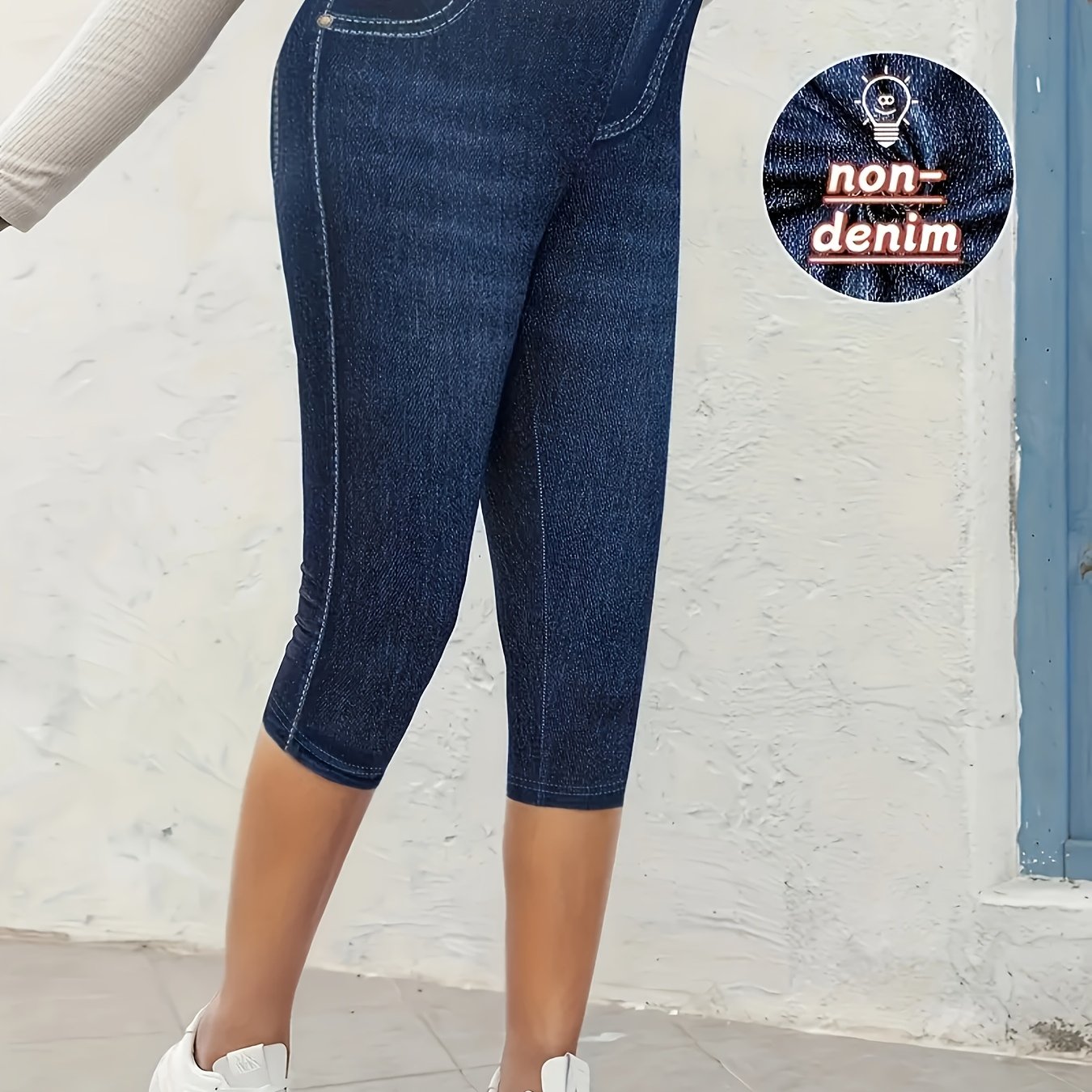 E-shop [Bedruckte Hosen - Kein Denim-Stoff] Übergröße - [Bedruckte Hosen - Kein Denim-Stoff] Übergröße - Denim-, bedruckte, enge Capri-Hosen in