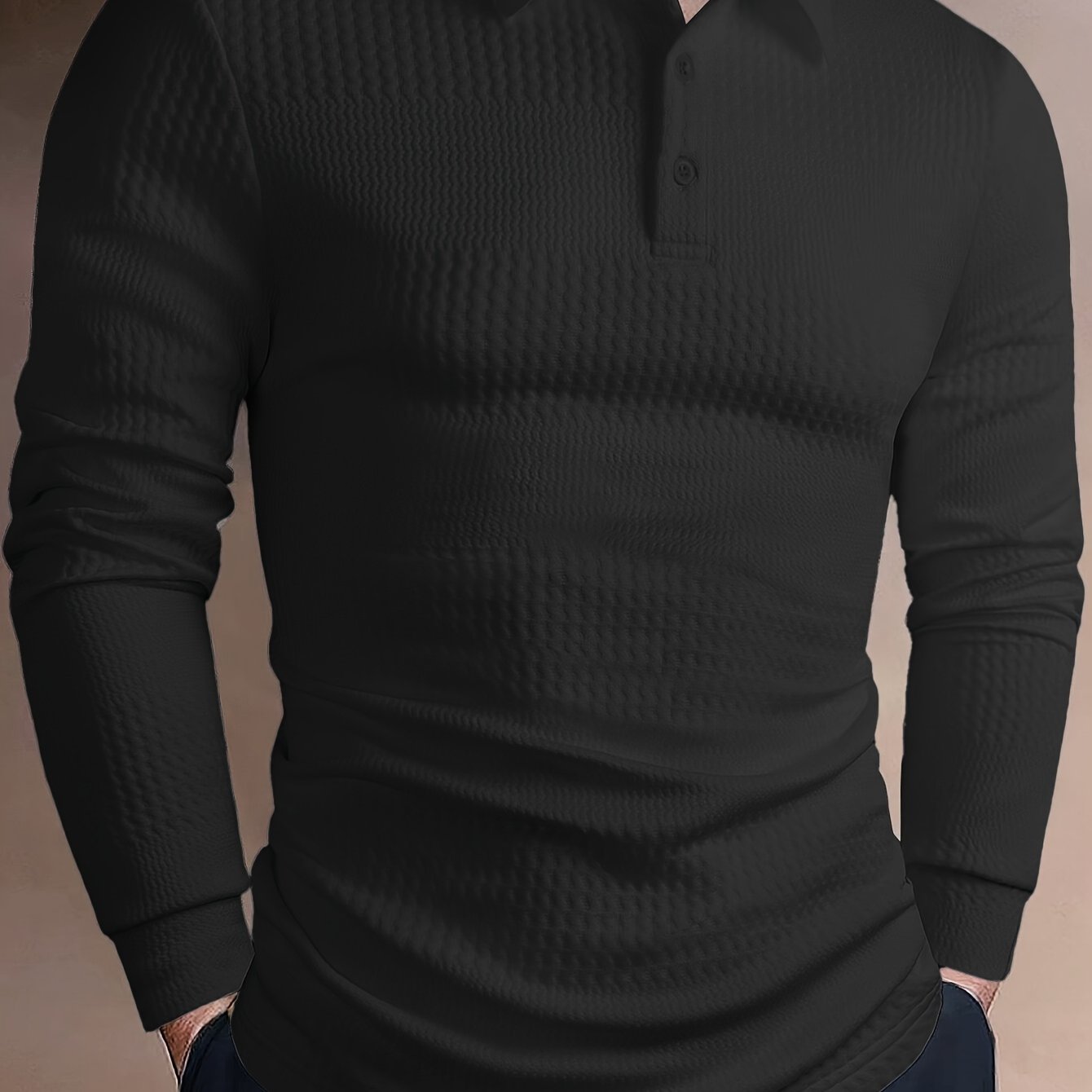 E-shop Herren Herbst/Winter Jacquard Langarm-POLO-Shirt Slim Fit vielseitiges Freizeit-Oberteil
