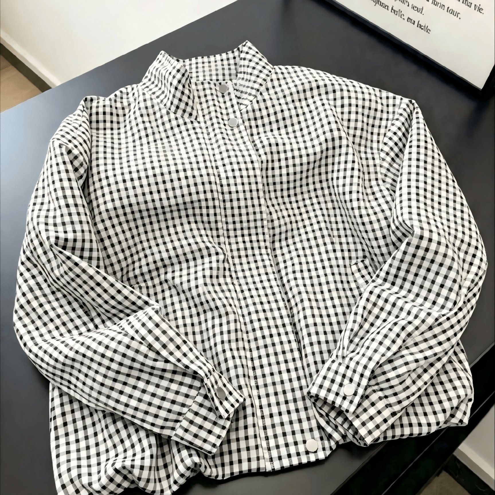 TEMU Autumn Jacket, Black And White Small Check Collar Design, Retro , Loose All-match Commute Women's Jacket, Daily Outing Korean Style Women's