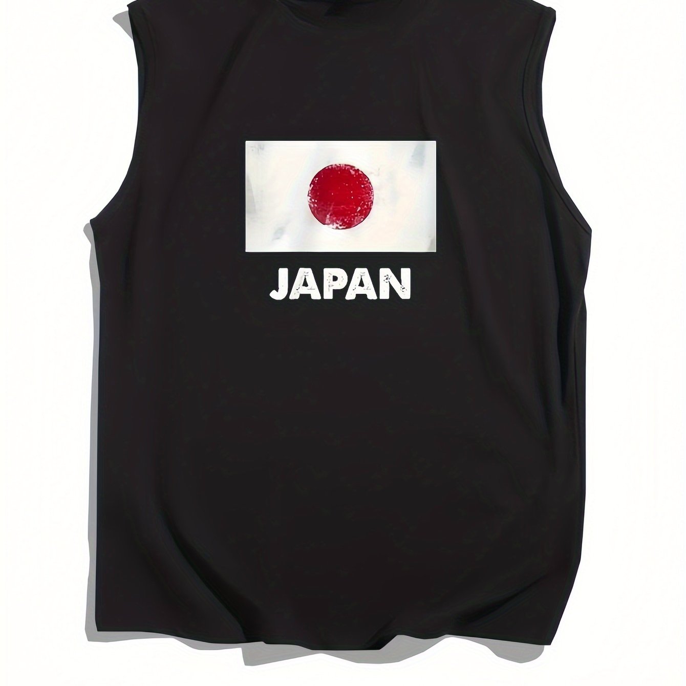 TEMU メンズ 日本国旗プリント スリーブレスTシャツ - ブラック スフィット タンクトップ 日本国旗付き 洗濯機洗い可 耐久性生地 夏 ジム 水泳 カジュアルウェアに最適