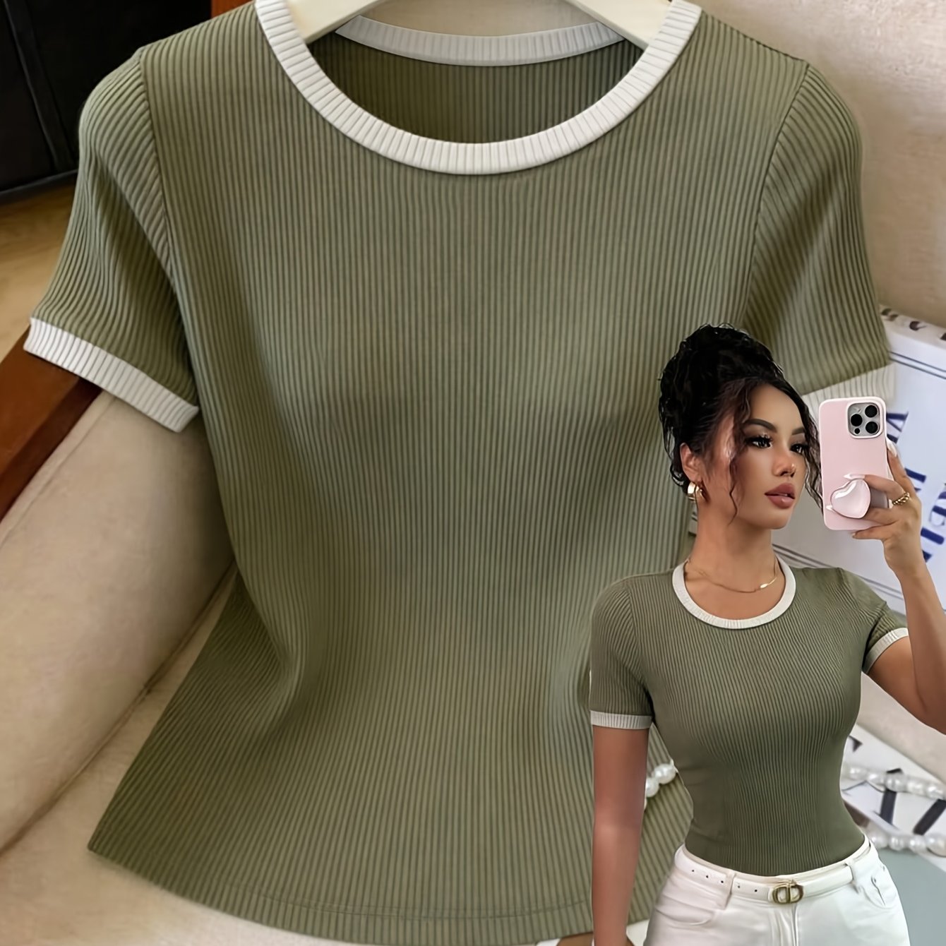 TEMU Color- Trim Slim-fit T-shirt