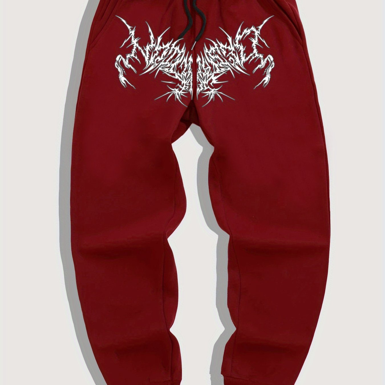 TEMU Men's Gothic-inspired Geometric Joggers - Drawstring, Stretch Fabric, Fall/winter