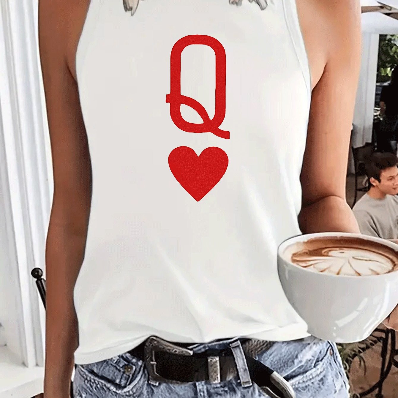 TEMU Débardeur Casual Imprimé Cœur Rouge, T-Shirt Manches S, Vêtement Femme
