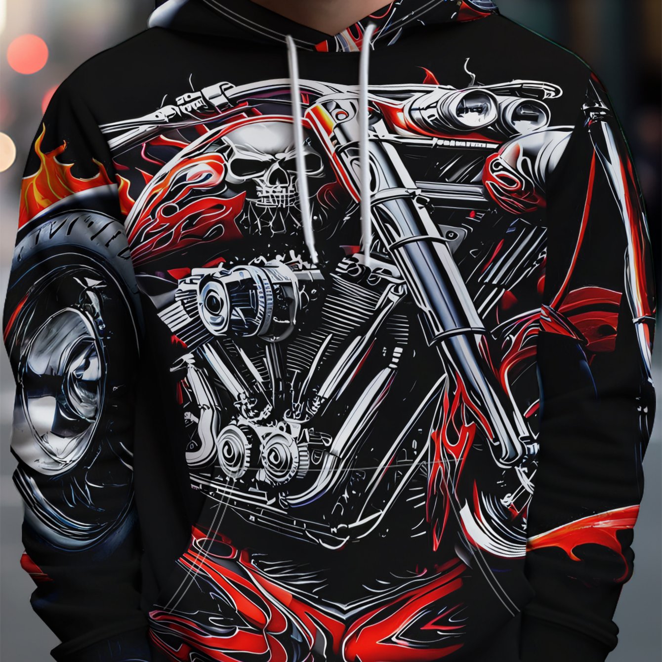TEMU Men's Casual Motorcycle Hooded Sweatshirt With Skull Decoration For Autumn/winter, Men's Apparel Jacket