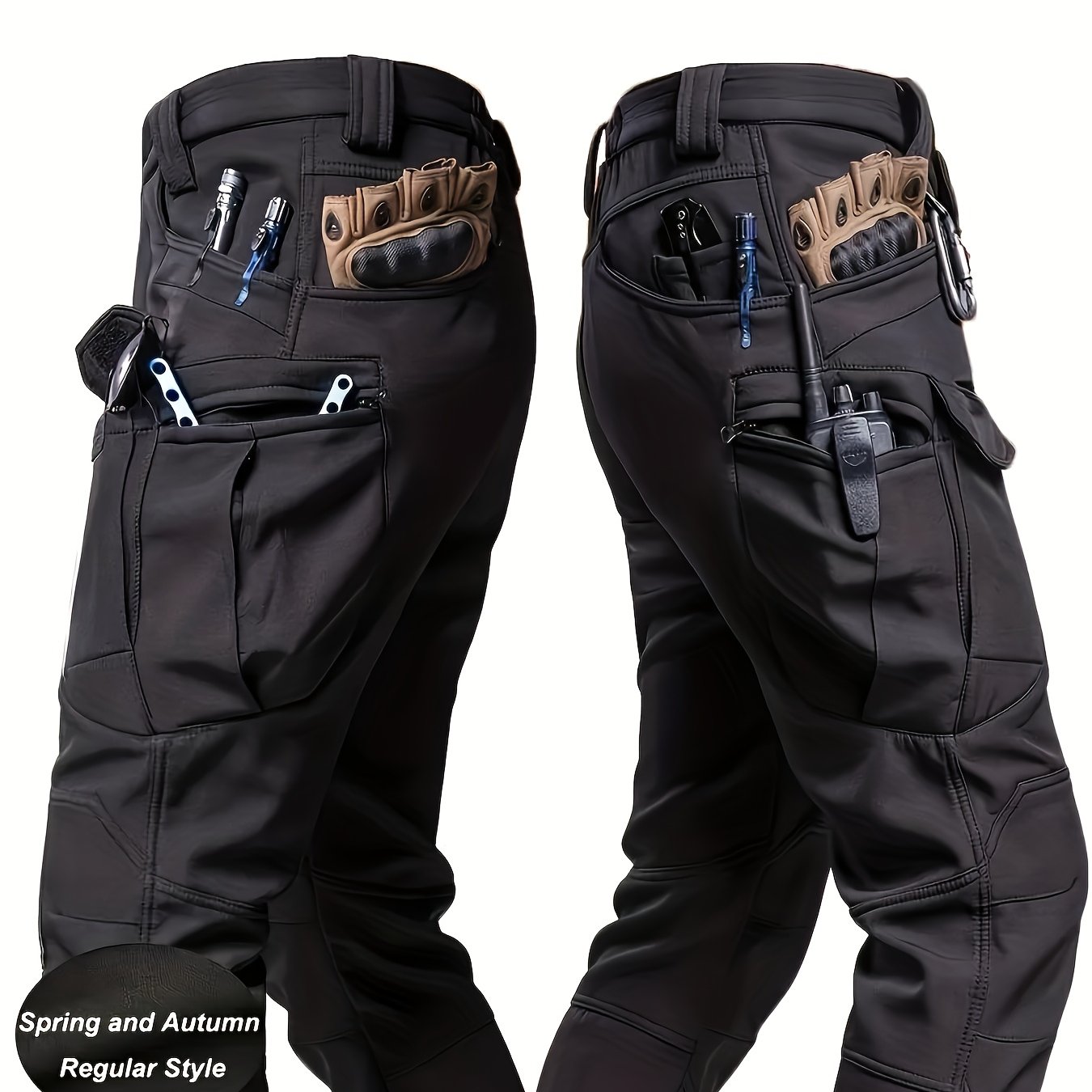 Image of Men's Tactical Cargo Pants - Stretch Fabric With Multiple Pockets, Regular Fit, Machine Washable - Elastic Waist For Everyday - Durable Outdoor Hiking And Casual Workwear - Casual Cargo Pants