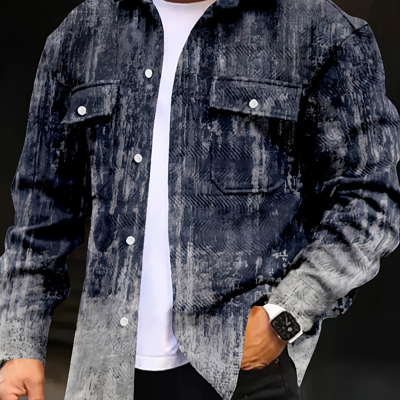 Men's Shirt Long Sleeve Button- With 2 Chest Pockets Casual Shirt Jacket