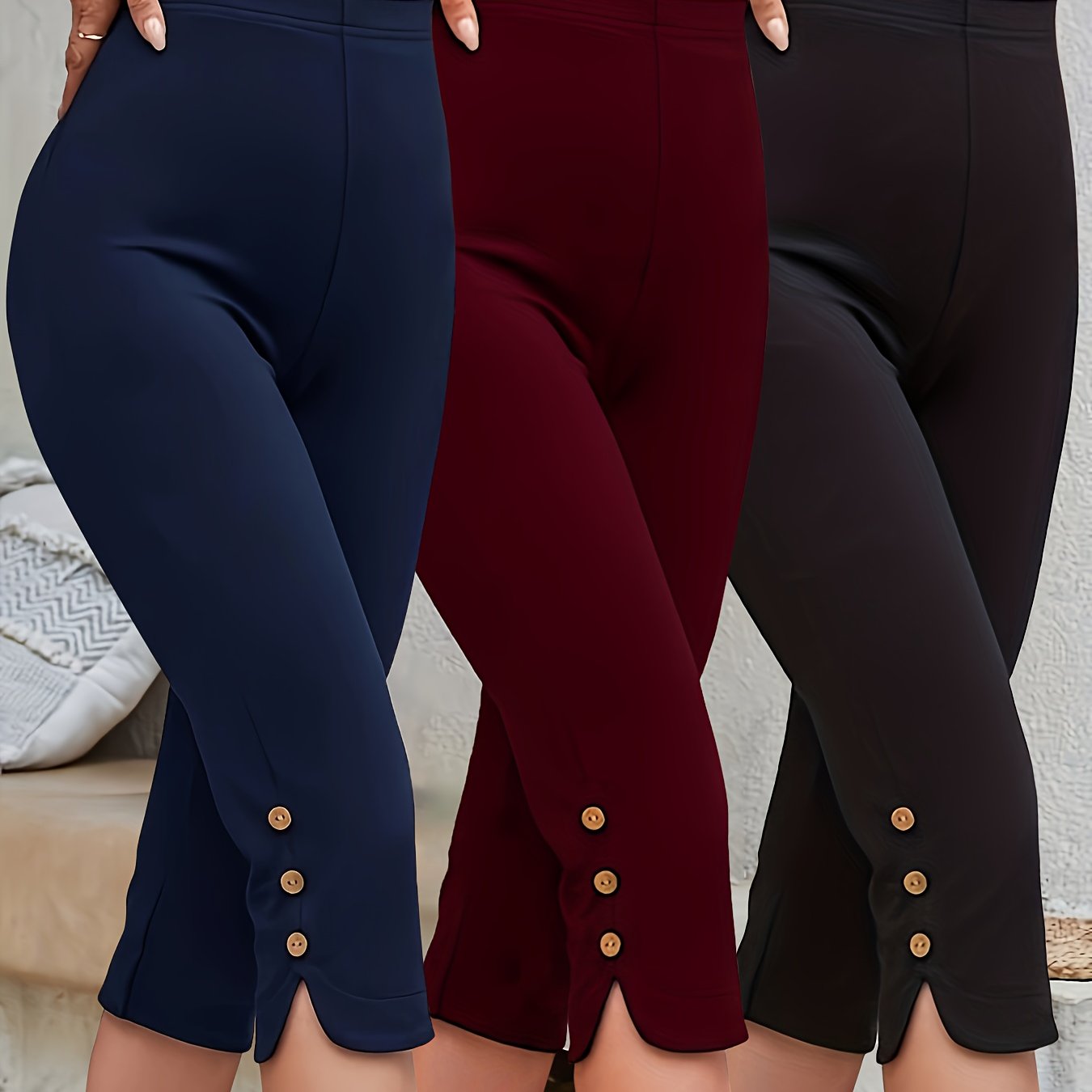 3pcs Set Of Summer Women' Color Tight Capri Leggings