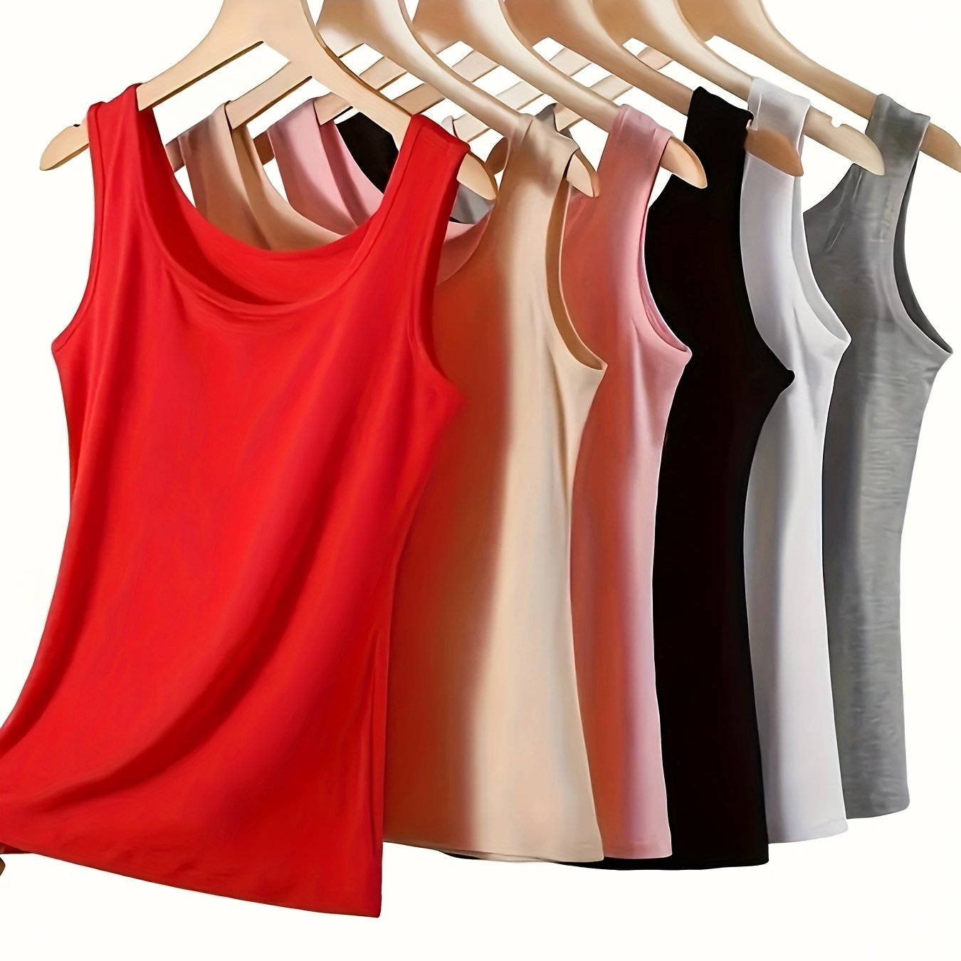 Image of 6pcs Set Of Autumn And Winter Plus Size Tank Tops For Women, Versatile Sleeveless Crop Top Innerwear