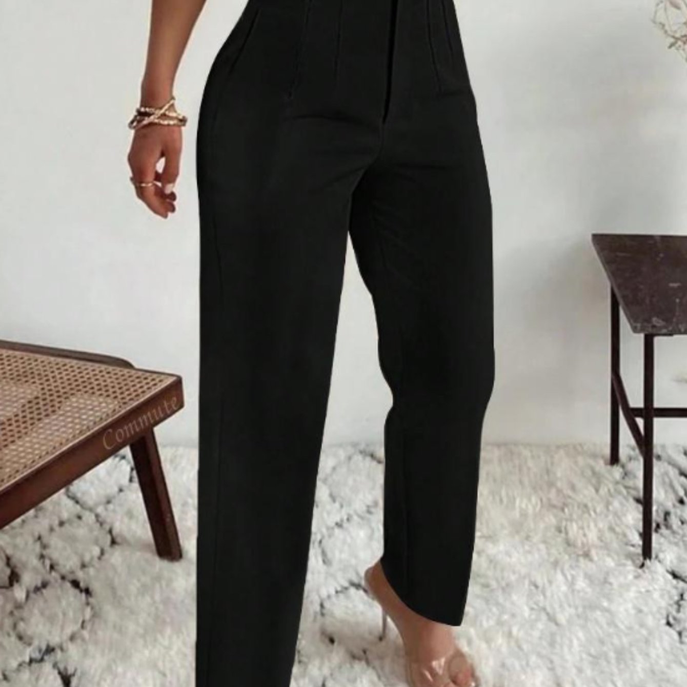 E-shop Herbst-Winter Elegante Pendler-Faltenhose mit Seitentaschen für Damen in Slim Fit