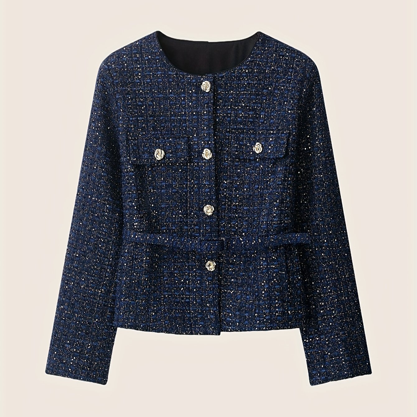 TEMU Women's Long-sleeve - With Elegant Metal Button Design And Matching Belt