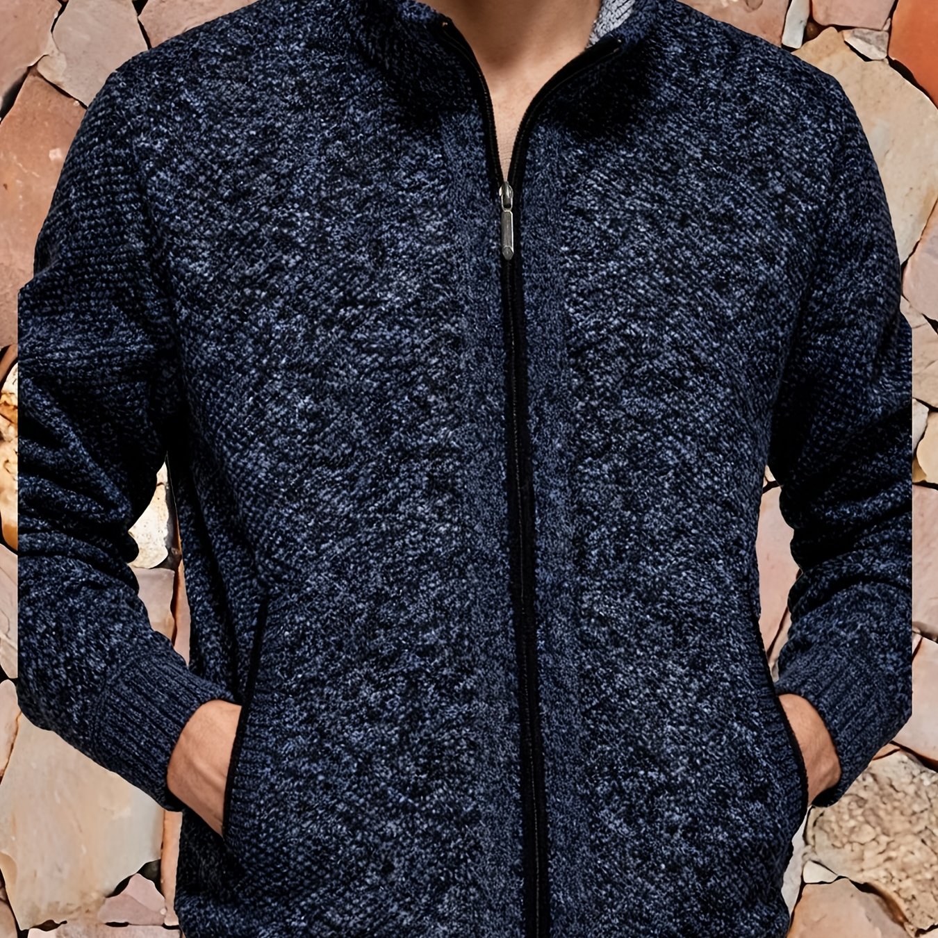 TEMU 1pc Men's Collar Light Business Zip-up Cardigan, Suitable For Business Commutes And Weekend Casual Wear In Fall And Winter, Exuding An Elegant