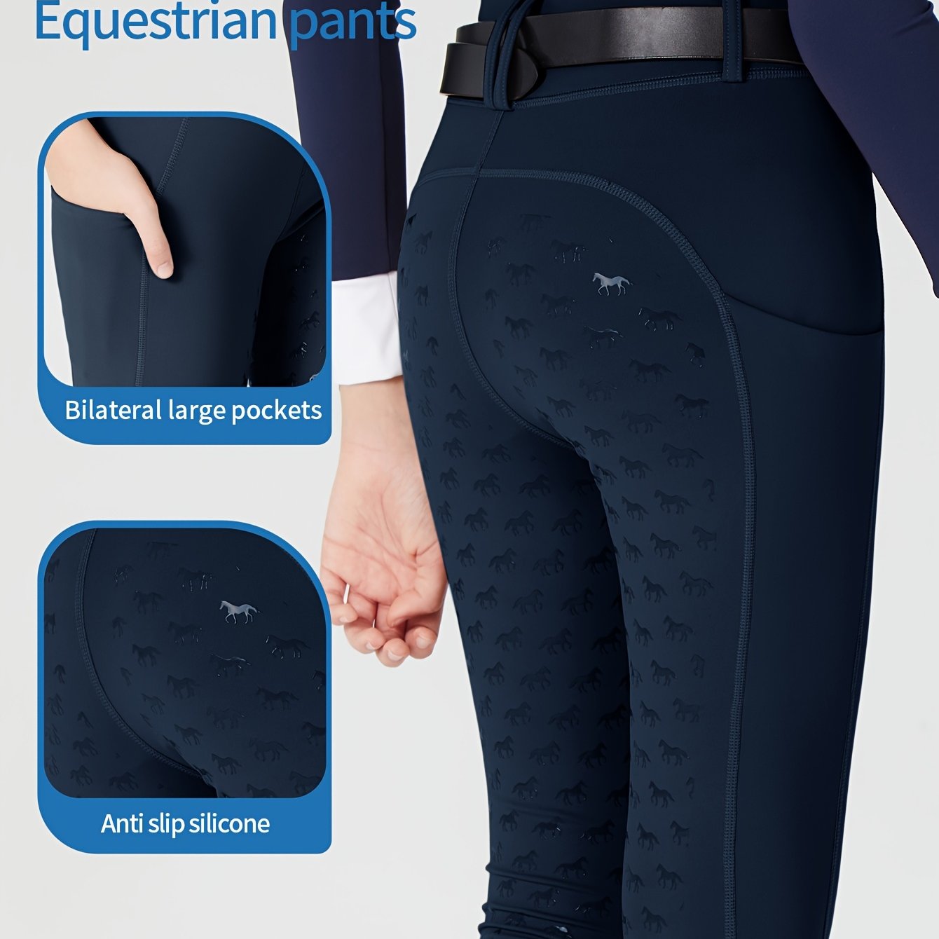 Image of Competition Training Riding Pants, Tight Long Pants, Soft Breathable High Elasticity, Silicone Anti-slip, Side Pockets And Elastic Waistband, For Outdoor