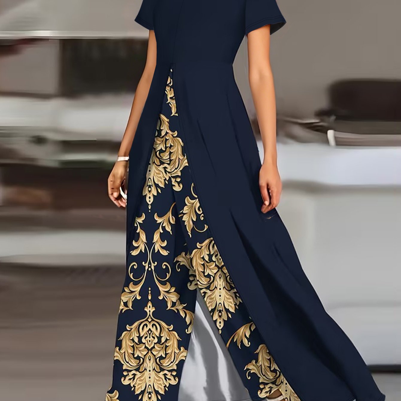 TEMU Plus Size, 2pcs Set, A New Ethnic Style Printed Plus Size Set For Spring And Summer, Featuring A Cardigan And High Waisted Design, Suitable For