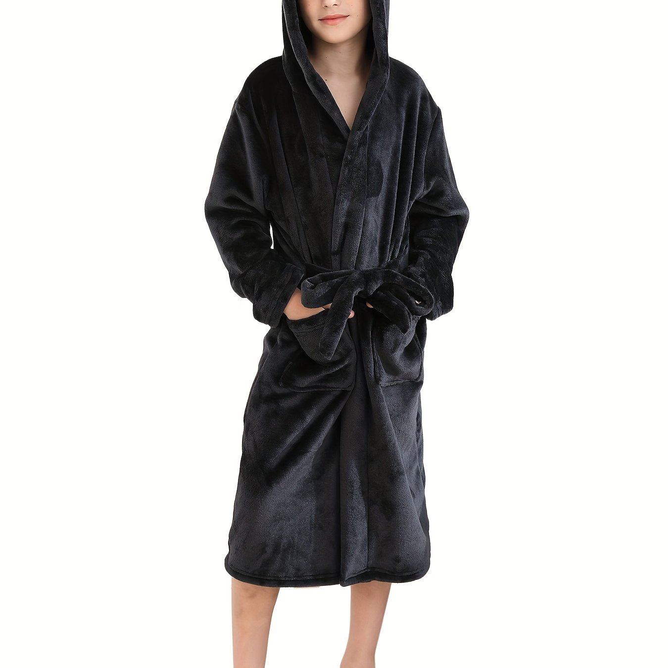 Image of Boys' Hooded Robe Suitable For Kids 2-12 Years - Soft Warm Bathrobe With Belt &, Machine Washable Winter Sleepwear, Pajamas For Boys, Door Seam