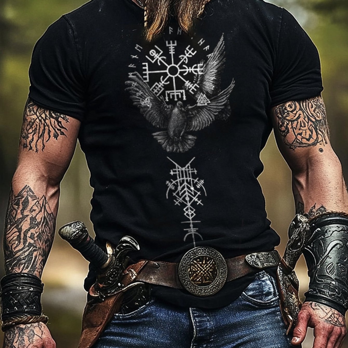 E-shop Herren T-Shirt mit nordischem Grafikdruck – Leichtes, atmungsaktives T-Shirt, Größen für große kräftige Staturen erhältlich – Alltägliche