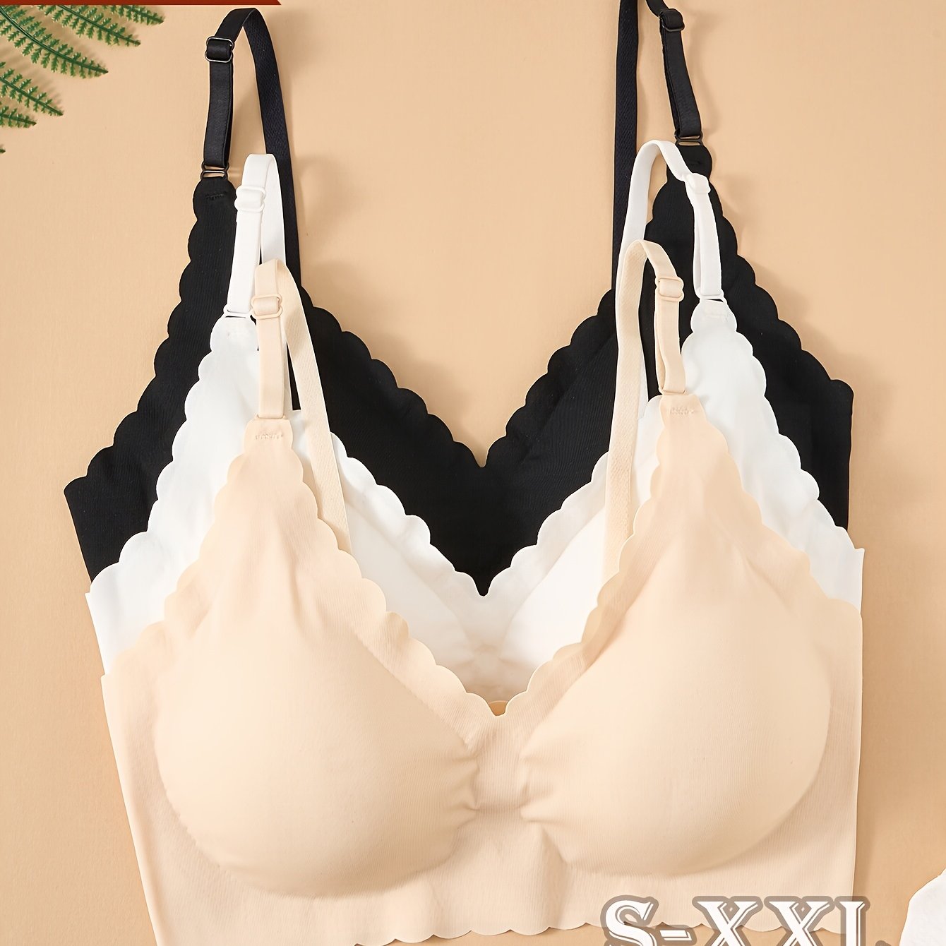 Image of 3pcs Women' Bras - Wirefree, Removable Pads, Medium Support, Fabric, Everyday & T-shirt Bra, Smoothing, Elegant Ladies Underwear