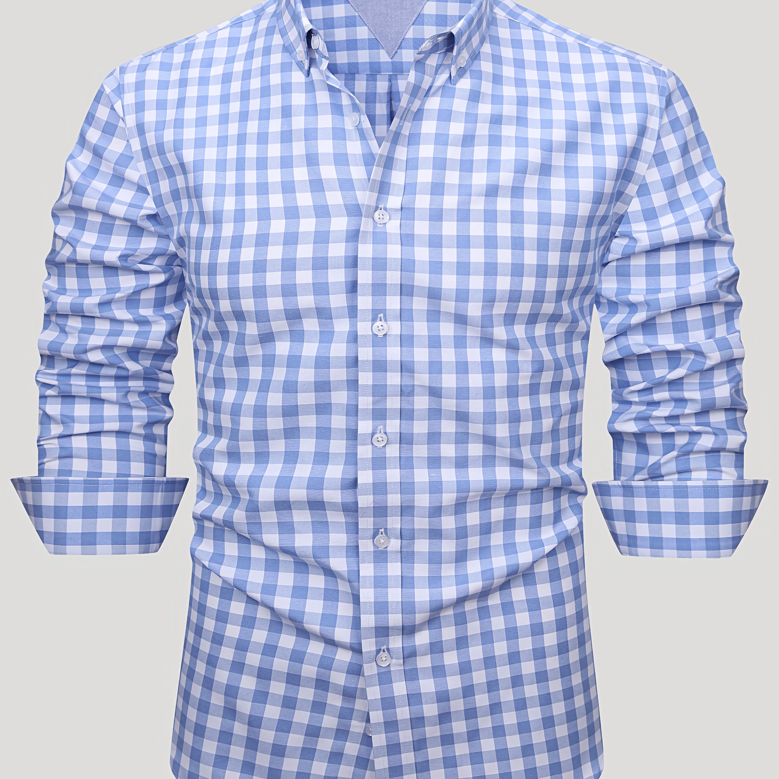 Image of Men's Long Sleeve Fashion Plaid Casual Shirt, 100% Polyester Fabric, Suitable For Daily , Business Events, Holiday Activities, And Date Outfits.