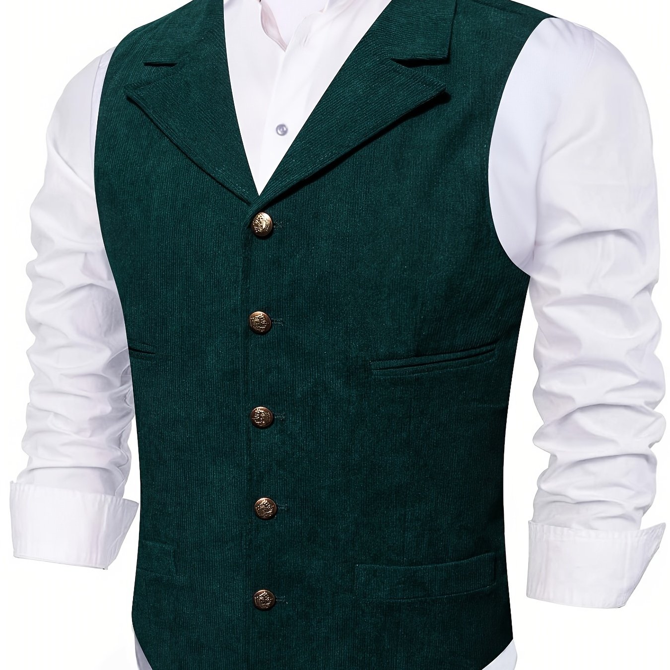 Men's Retro Corduroy Waistcoat - No Sleeves, Brass Fasteners, Lapel With Pockets | Casual British Style Vest