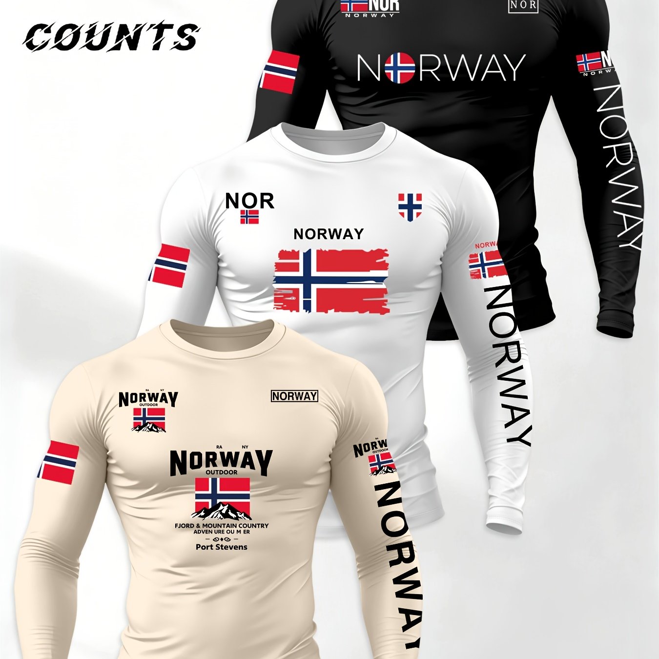 TEMU Men's Long Sleeve T-shirt 3pcs Set Print Regular Spring Autumn Long Sleeve T-shirt, Outdoor Sports Casual Long Sleeve Top 3pcs